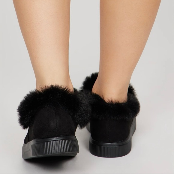 NWT Fur-Trim Bow Slippers – Black – Size 6 - Picture 7 of 8